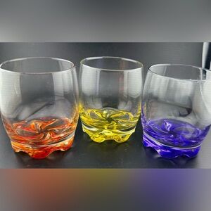 3 Red Co. Vibrant Splash Water/Beverage Glasses. Orange, yellow & purple. 9oz